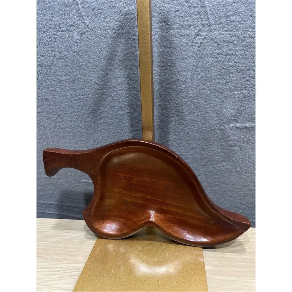 Hand-Carved Mahogany Wood Serving Tray w/ A Leaf or Organic Shape - Picture 2 of 7